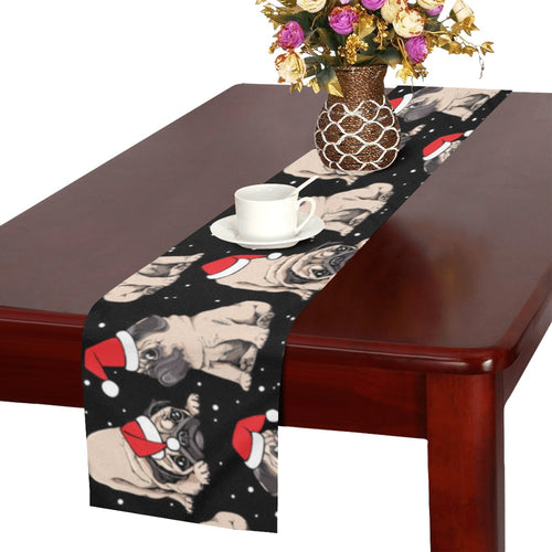 Christmas Pugs Santa_s red cap pattern Table Runner