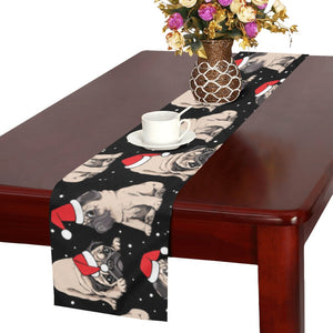 Christmas Pugs Santa_s red cap pattern Table Runner