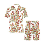 Red tulips and daffodils pattern Men's V-Neck Short Pajama Set