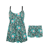 Elephants jungle pattern Chest Sexy Pleated Two Piece Swim Dress