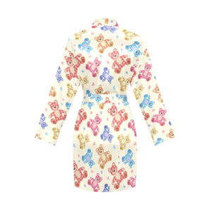 Teddy Bear Pattern Print Design 05 Women's Long Sleeve Belted Night Robe