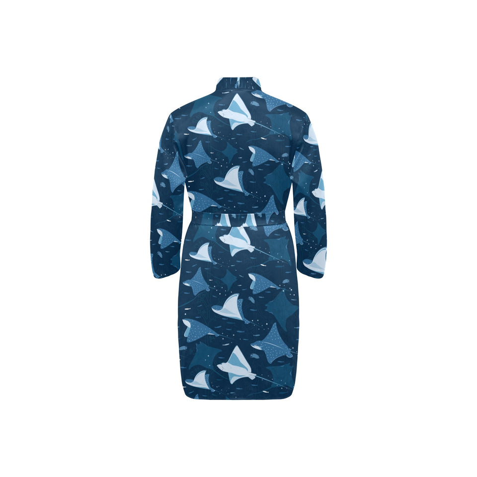 Stingray Pattern Print Design 04 Men's Long Sleeve Belted Night Robe