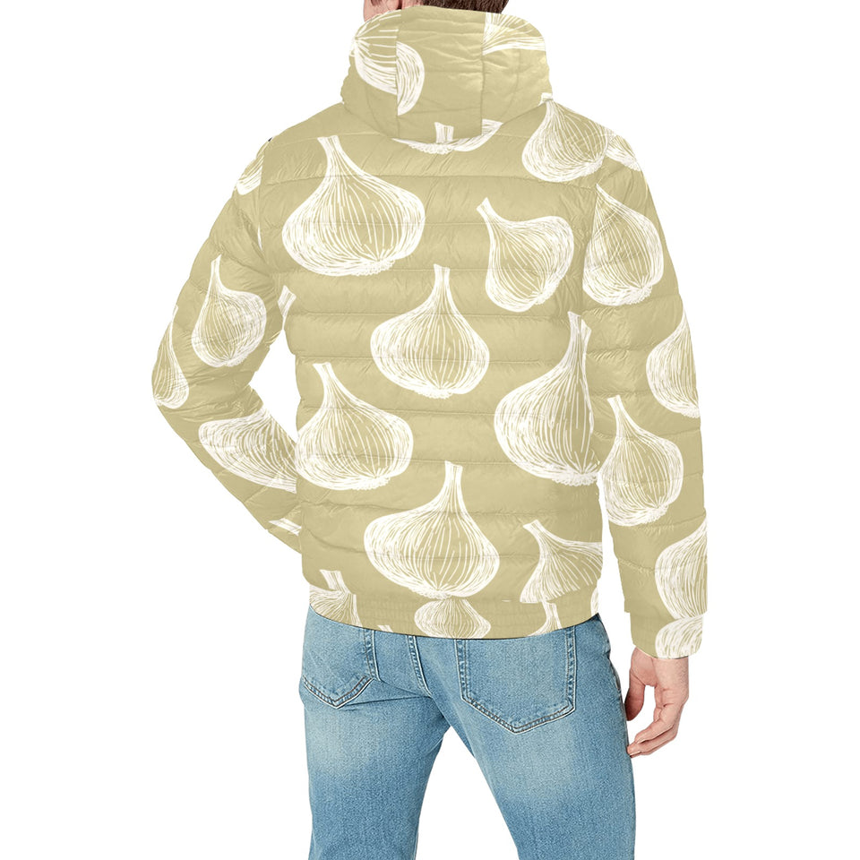 Garlic design pattern Men's Padded Hooded Jacket