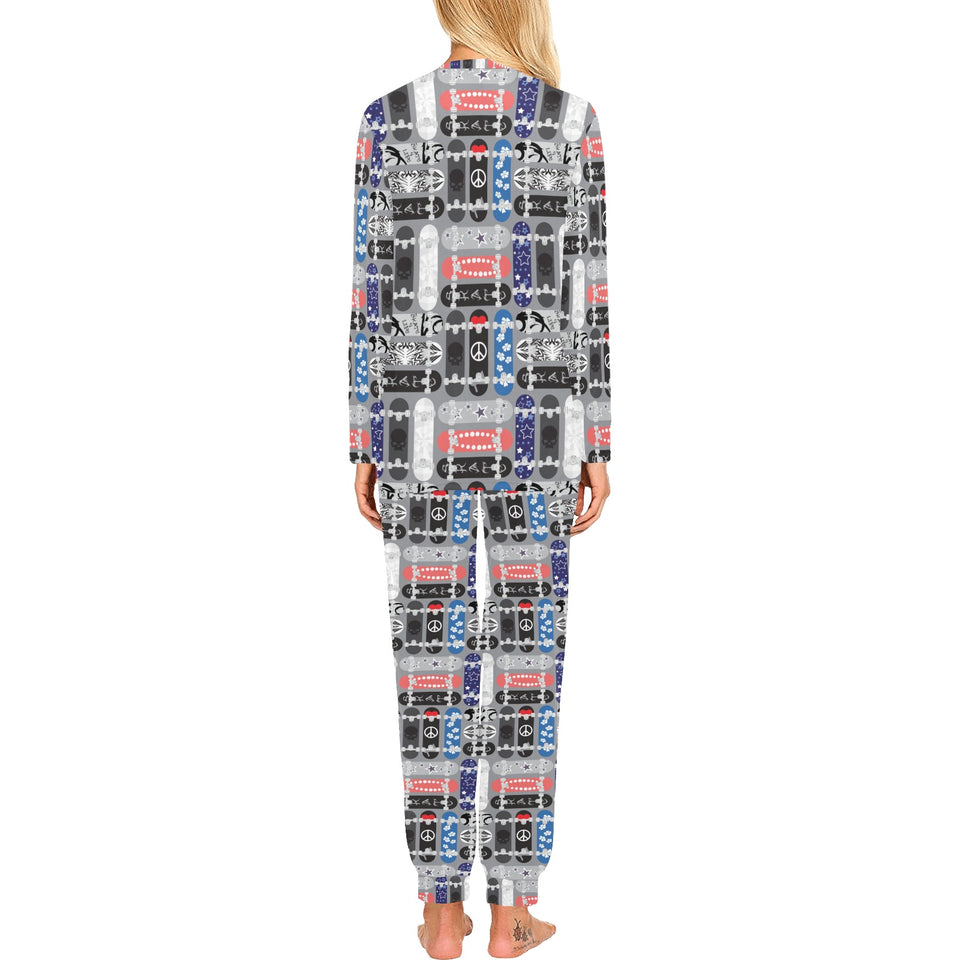 Skate Board Pattern Print Design 04 Women's All Over Print Pajama Set
