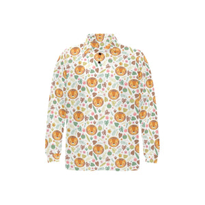 Lion Pattern Print Design 04 Men's Long Sleeve Polo Shirt