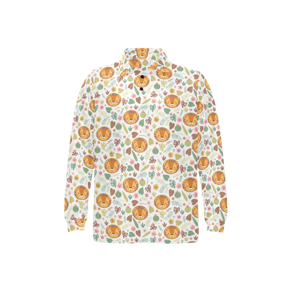 Lion Pattern Print Design 04 Men's Long Sleeve Polo Shirt