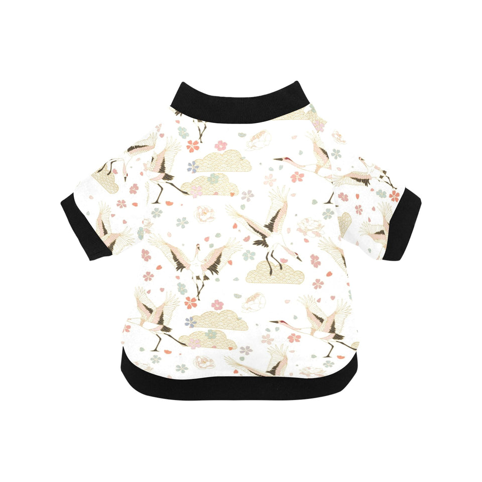 Beautiful Japanese cranes pattern All Over Print Pet Dog Round Neck Fuzzy Shirt