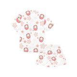 Daruma japanese wooden doll cherry blossom flower Kids' Boys' Girls' V-Neck Short Pajama Set