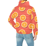 Oranges pattern red background Men's Padded Hooded Jacket