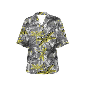 Hand drawn dragonfly pattern Women's All Over Print Hawaiian Shirt