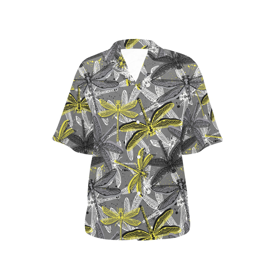Hand drawn dragonfly pattern Women's All Over Print Hawaiian Shirt