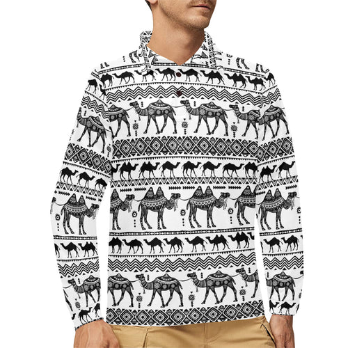 Camel polynesian tribal pattern Men's Long Sleeve Polo Shirt