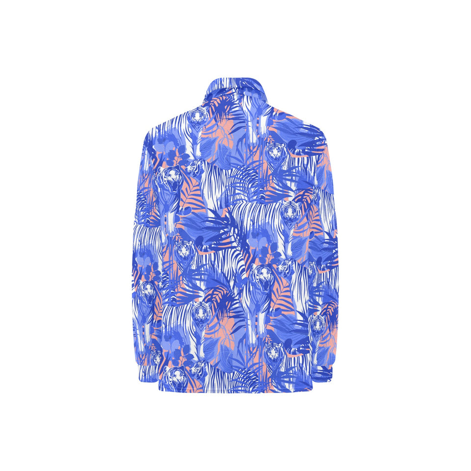 white bengal tigers pattern Women's Long Sleeve Polo Shirt