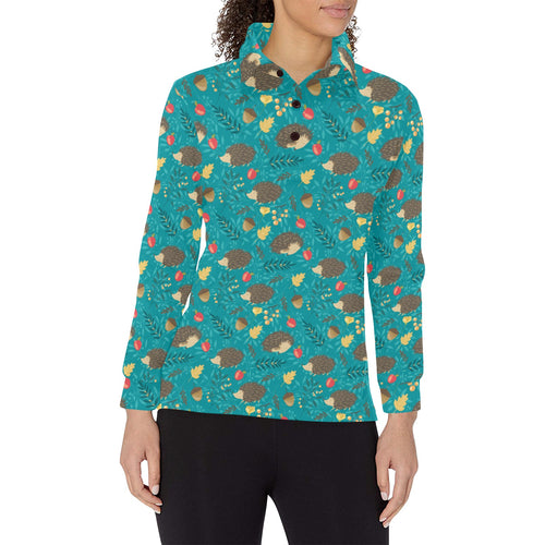 Hedgehog Pattern Print Design 01 Women's Long Sleeve Polo Shirt