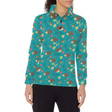 Hedgehog Pattern Print Design 01 Women's Long Sleeve Polo Shirt