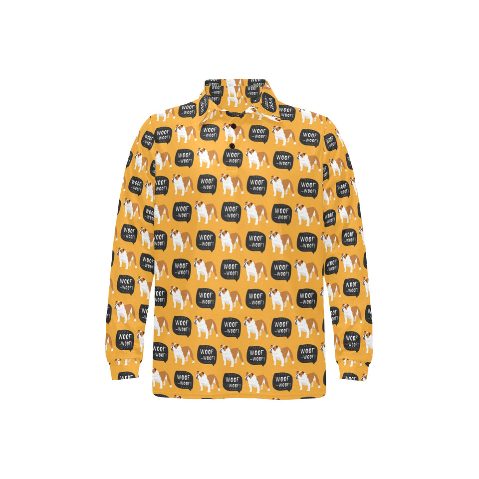 English Bulldog Pattern Print Design 04 Men's Long Sleeve Polo Shirt