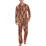 Hand drawn gold saxophone red background Men's Long Pajama Set