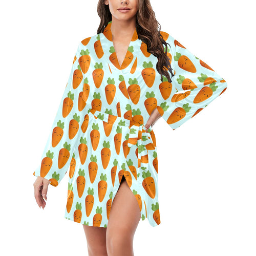Carrot Pattern Print Design 03 Women's Long Sleeve Belted Night Robe