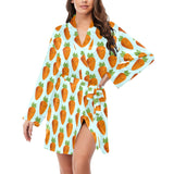 Carrot Pattern Print Design 03 Women's Long Sleeve Belted Night Robe