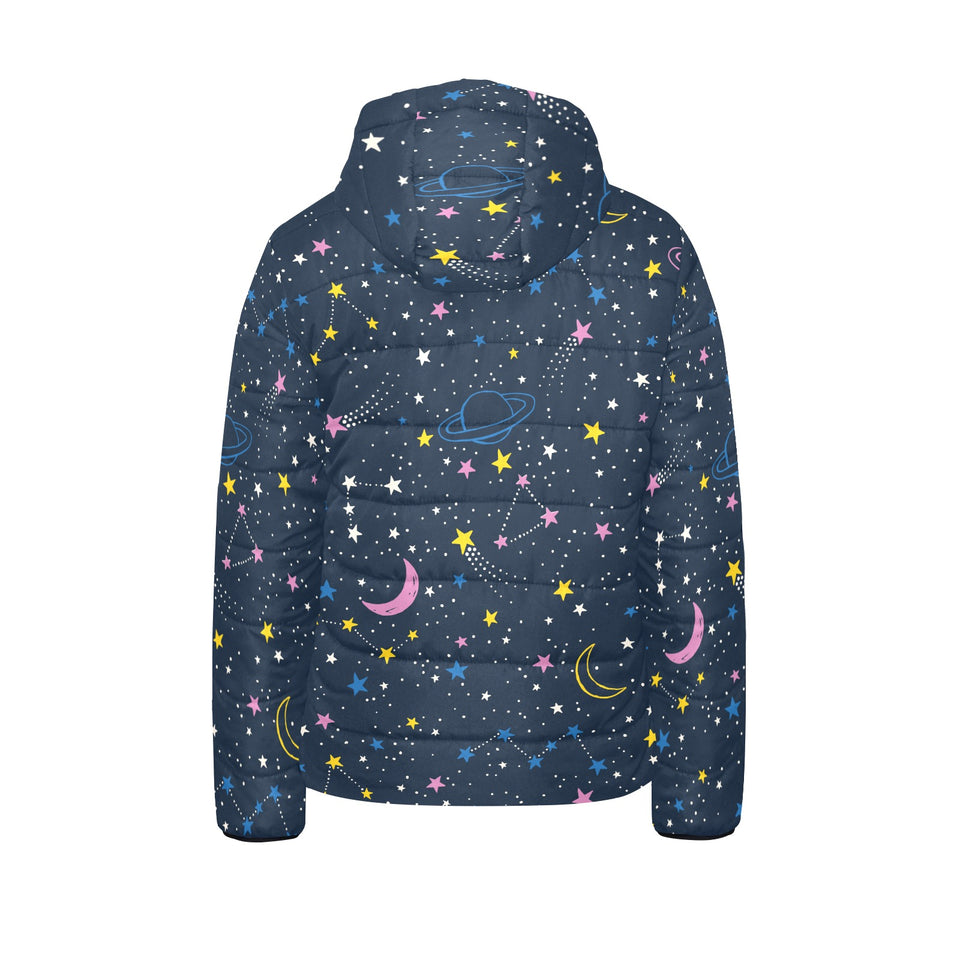 space pattern with planets, comets, constellations Kids' Boys' Girls' Padded Hooded Jacket