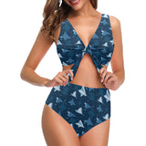 Stingray Pattern Print Design 04 Chest Bowknot High Waisted Bikini Swimsuit