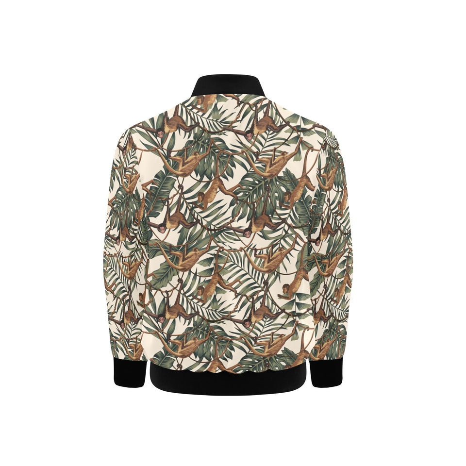 Monkey tropical leaves background Kids' Boys' Girls' Bomber Jacket