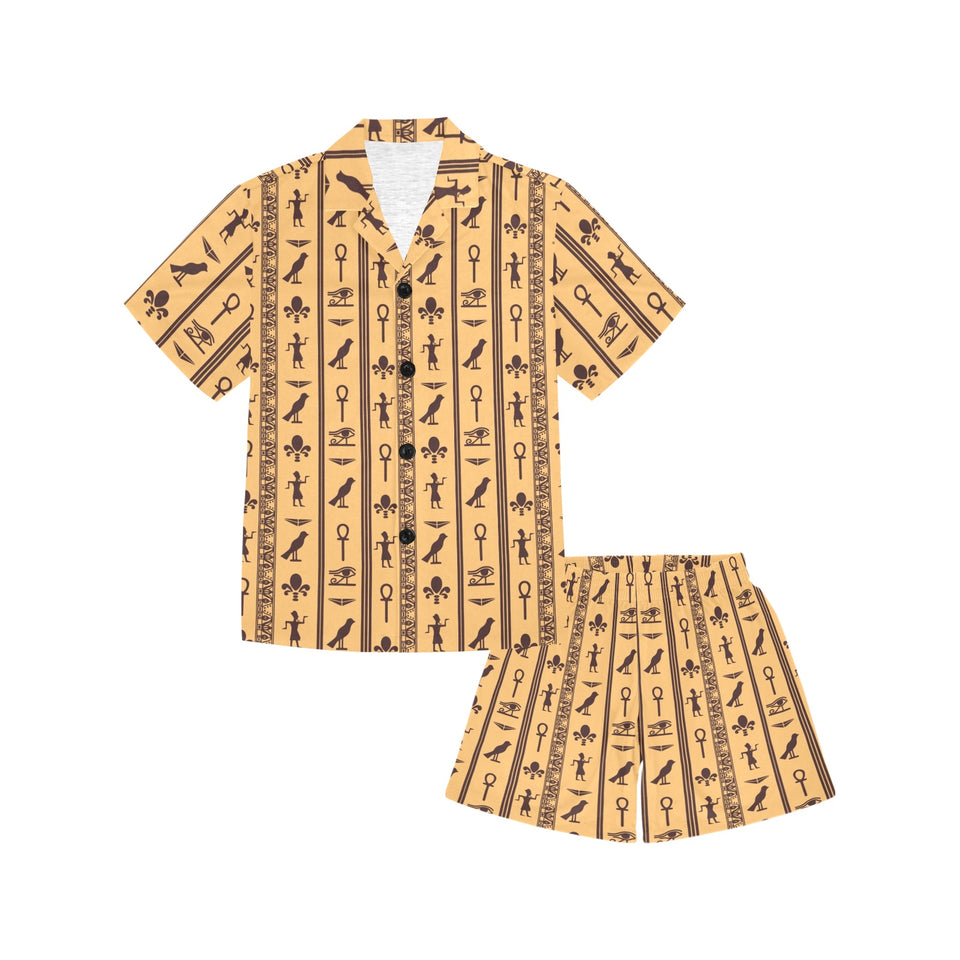 Egypt Hieroglyphics Pattern Print Design 02 Kids' Boys' Girls' V-Neck Short Pajama Set