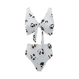 Cute cows pattern Chest Bowknot High Waisted Bikini Swimsuit