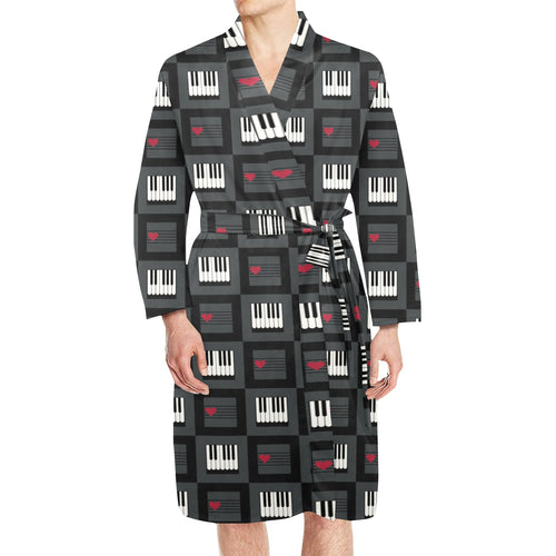 Piano Pattern Print Design 05 Men's Long Sleeve Belted Night Robe