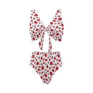 Ladybug Pattern Print Design 04 Chest Bowknot High Waisted Bikini Swimsuit