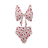 Ladybug Pattern Print Design 04 Chest Bowknot High Waisted Bikini Swimsuit