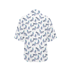 Pigeon Pattern Print Design 03 Women's All Over Print Hawaiian Shirt