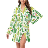 Cactus pattern copy Women's Long Sleeve Belted Night Robe