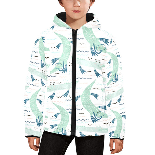 Crocodile diver pattern Kids' Boys' Girls' Padded Hooded Jacket