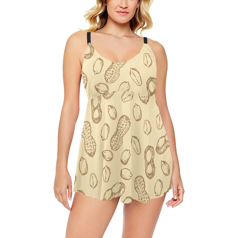 hand drawn peanuts pattern Chest Sexy Pleated Two Piece Swim Dress