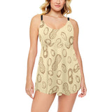 hand drawn peanuts pattern Chest Sexy Pleated Two Piece Swim Dress