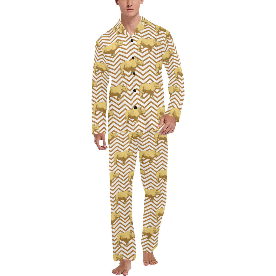 Rhino yellow theme pattern Men's Long Pajama Set