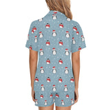 Cute penguin christmas snow pattern Women's V-Neck Short Pajama Set