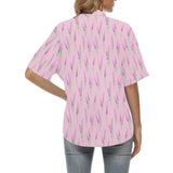 Lavender pattern pink background Women's All Over Print Hawaiian Shirt