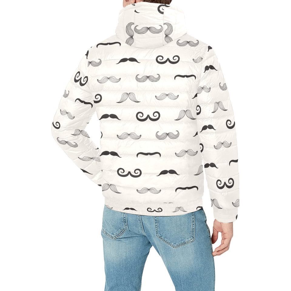 Mustache Beard Pattern Print Design 05 Men's Padded Hooded Jacket
