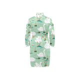 White swan lake pattern Men's Long Sleeve Belted Night Robe