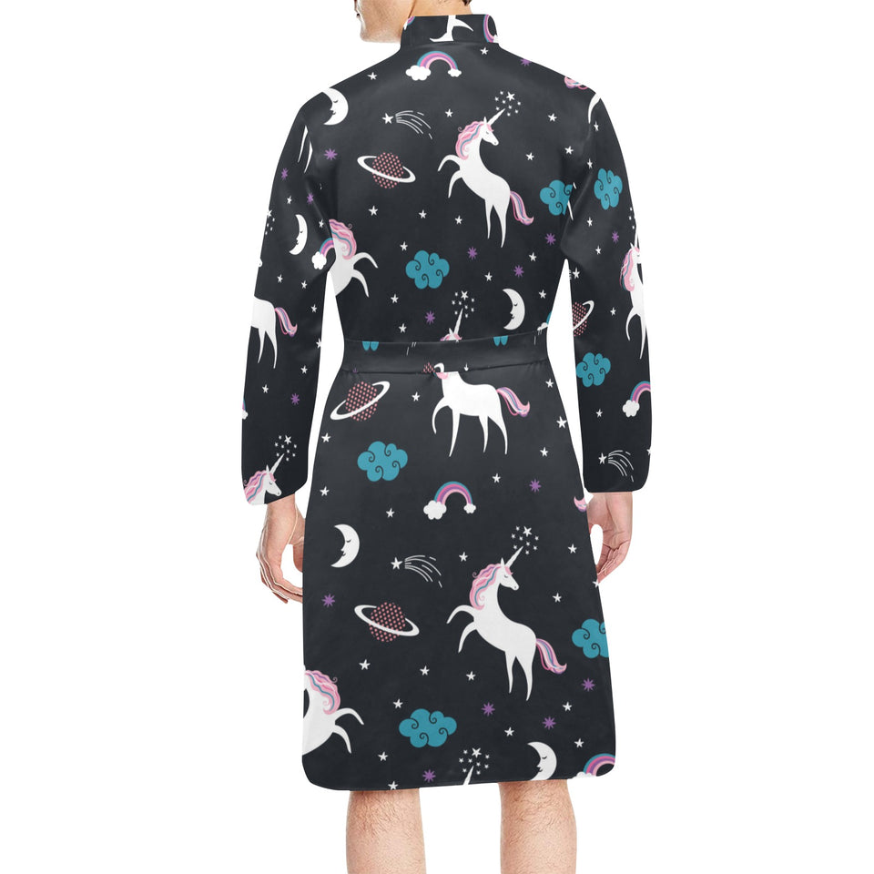 unicorn rainbows moon clound star pattern Men's Long Sleeve Belted Night Robe
