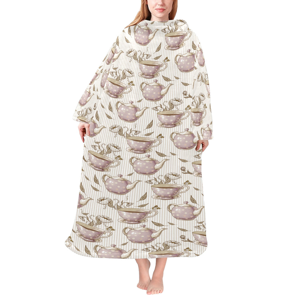 Tea pots Pattern Print Design 03 Blanket Robe with Sleeves