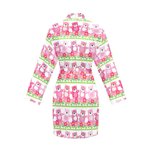 Teddy Bear Pattern Print Design 04 Women's Long Sleeve Belted Night Robe