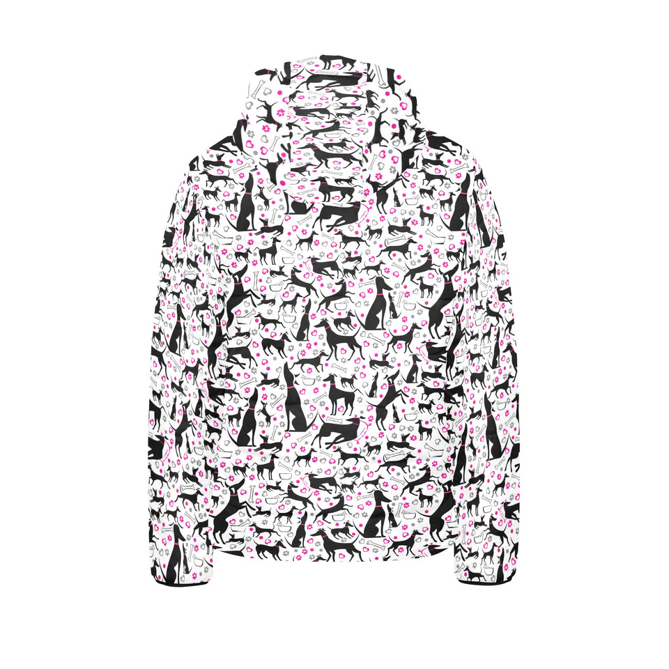 Greyhound Pattern Print Design 02 Kids' Boys' Girls' Padded Hooded Jacket