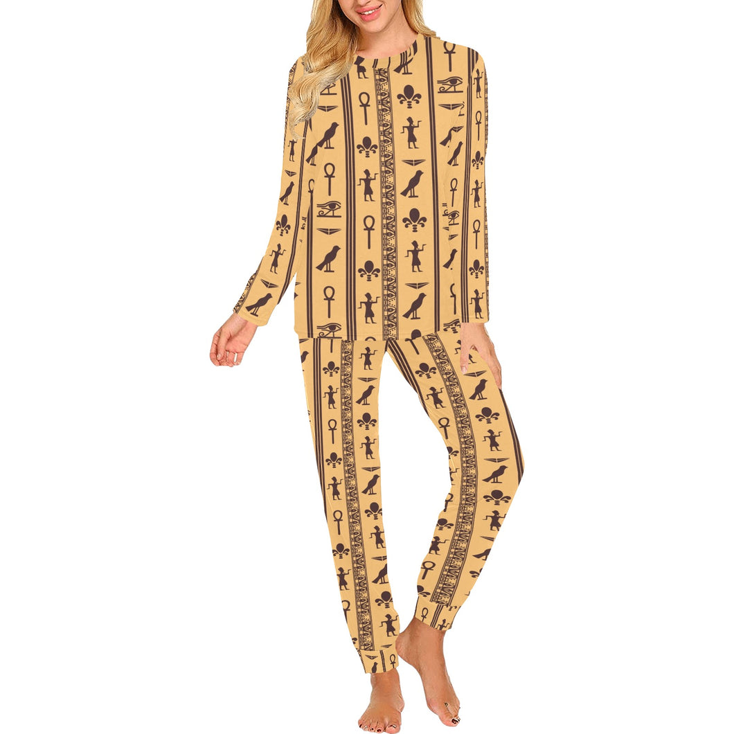 Egypt Hieroglyphics Pattern Print Design 02 Women's All Over Print Pajama Set