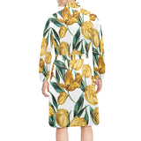 yellow tulips pattern Men's Long Sleeve Belted Night Robe