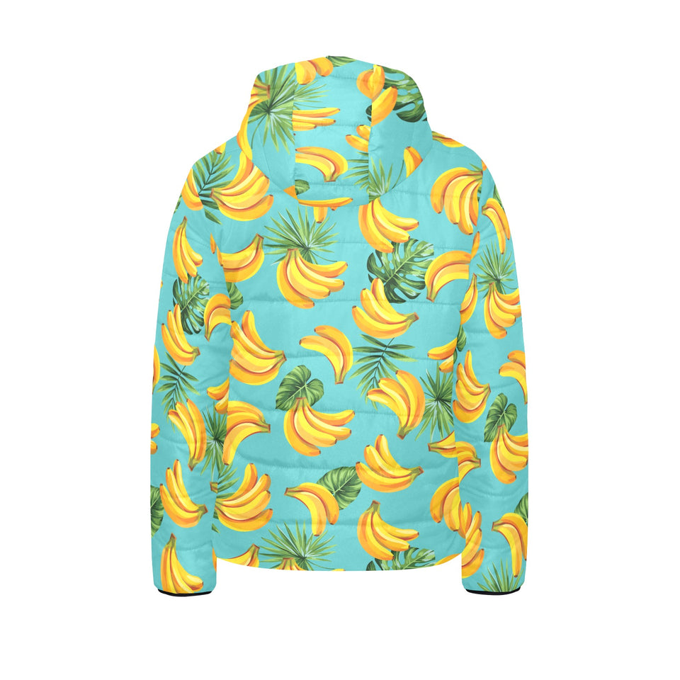 Banana Palm Leaves pattern background Kids' Boys' Girls' Padded Hooded Jacket