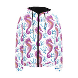 Purple seahorse blue coral pattern Men's Padded Hooded Jacket