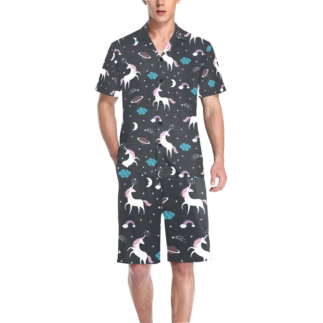 unicorn rainbows moon clound star pattern Men's V-Neck Short Pajama Set